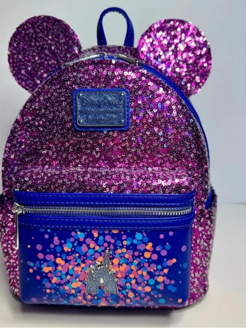 Loungefly Disney Parks Purple Sequin Paris 30th Anniversary Mini Backpack
